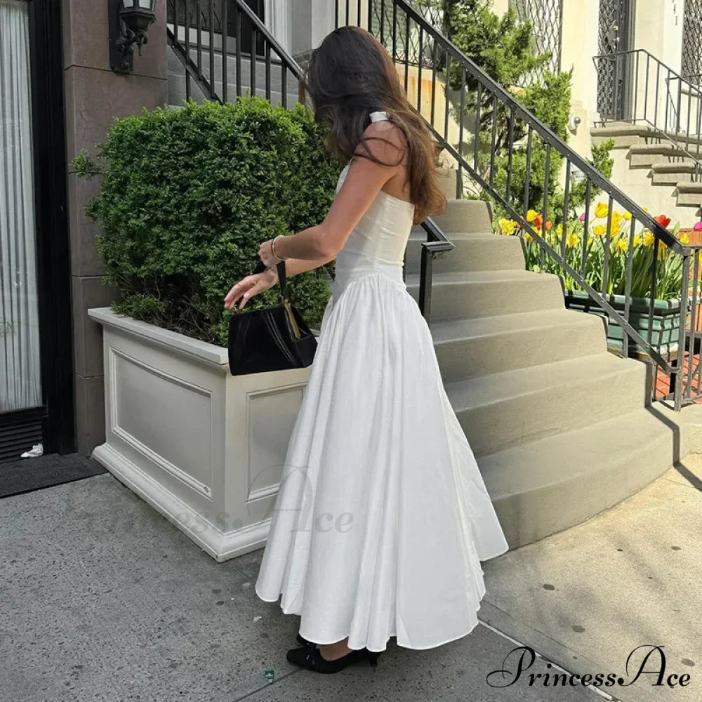 Open Back Halter Deep Graceful V-neck White Ankle Length Dress image 3