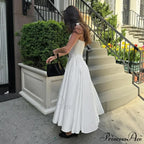 Open Back Halter Deep Graceful V-neck White Ankle Length Dress image 3