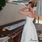 Open Back Halter Deep Graceful V-neck White Ankle Length Dress image 4