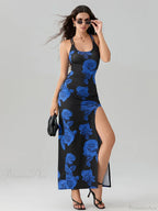 Open Back High Split Floral Print Bodycon Cami Club Floral Dress image 5