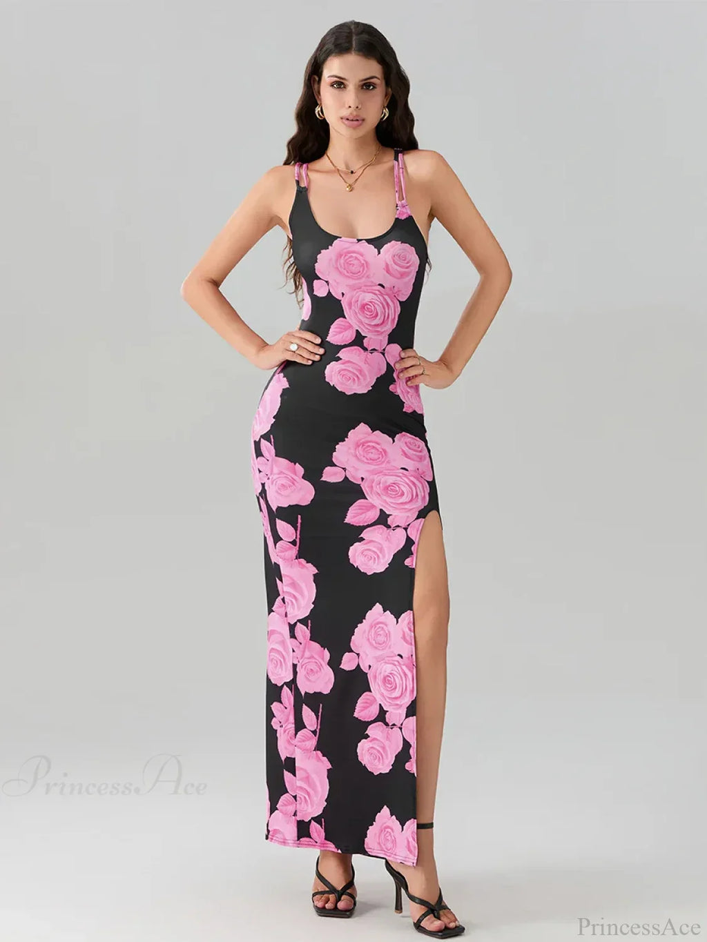Open Back High Split Floral Print Bodycon Cami Club Floral Dress image 6