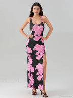 Open Back High Split Floral Print Bodycon Cami Club Floral Dress image 6