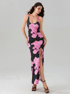 Open Back High Split Floral Print Bodycon Cami Club Floral Dress image 8