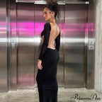 Open Back Ruched Sexy Birthday Long Sleeve Maxi Dress image 4