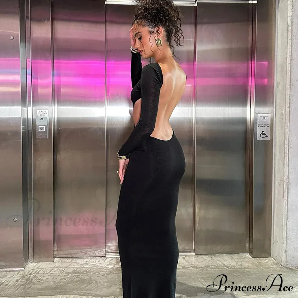 Open Back Ruched Sexy Birthday Long Sleeve Maxi Dress image 6