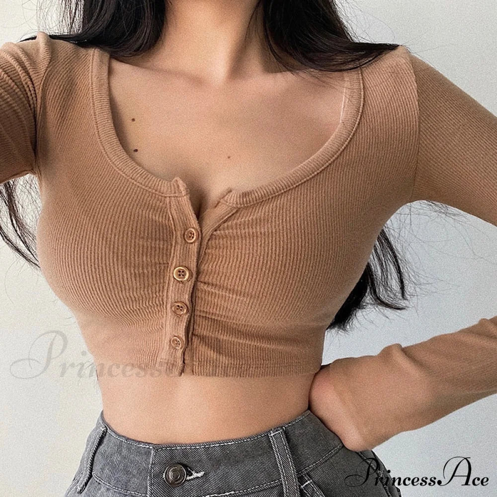 Open Blouse Top Korean Color Solid Cardigan Women's Arm V-neck Slim Long Navel U4WF image 3