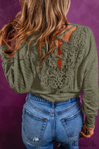 Open Lace-up Ribbed Back Green Crochet Top image 1