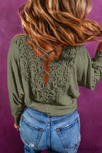 Open Lace-up Ribbed Back Green Crochet Top image 3