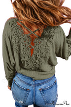 Open Lace-up Ribbed Back Green Crochet Top image 4