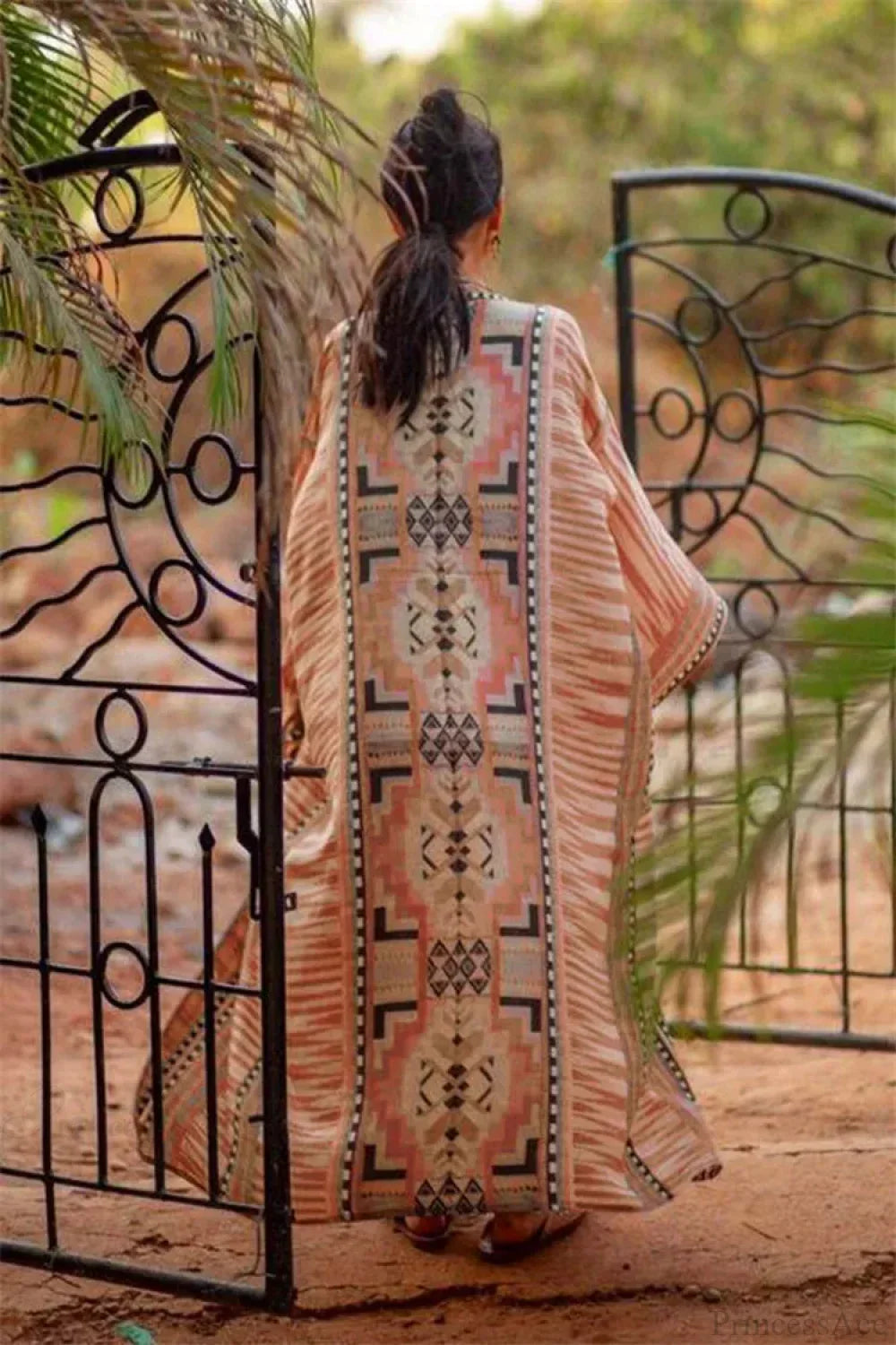 Orange Floral Cotton Kimono Beach Cover up Boho image 2