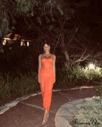Orange Sheer Lace Charming Draped Tube Maxi Dress image 2