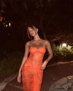 Orange Sheer Lace Charming Draped Tube Maxi Dress image 1