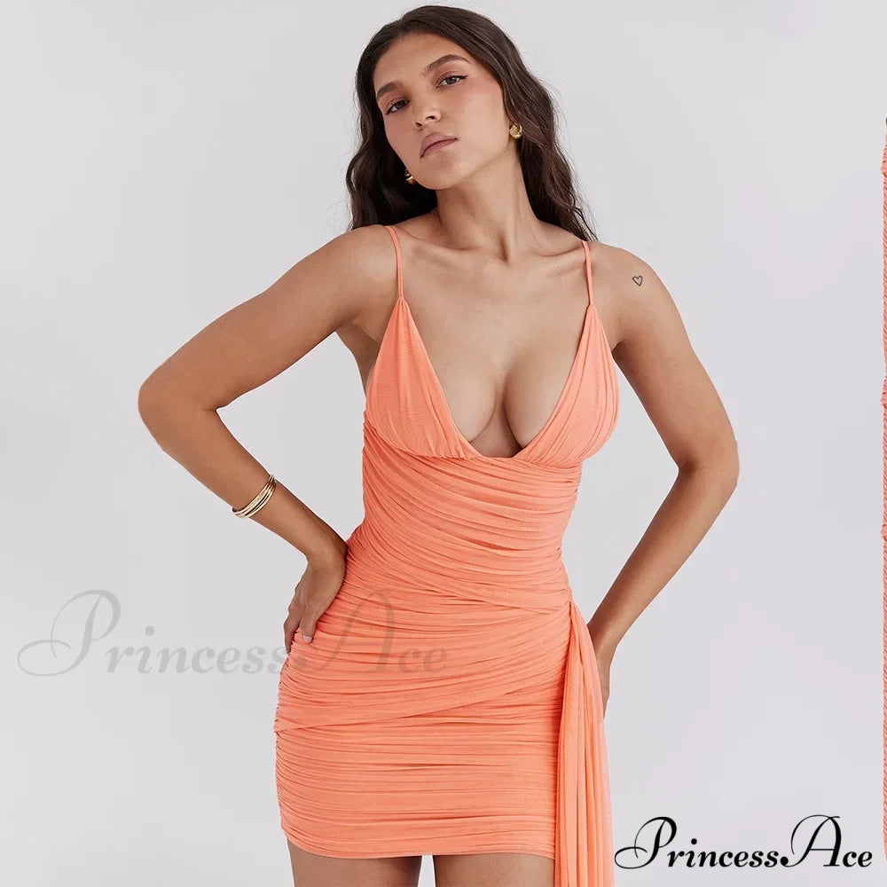 Orange V-neck Bandage Charming Bodycon Mini Dress image 9