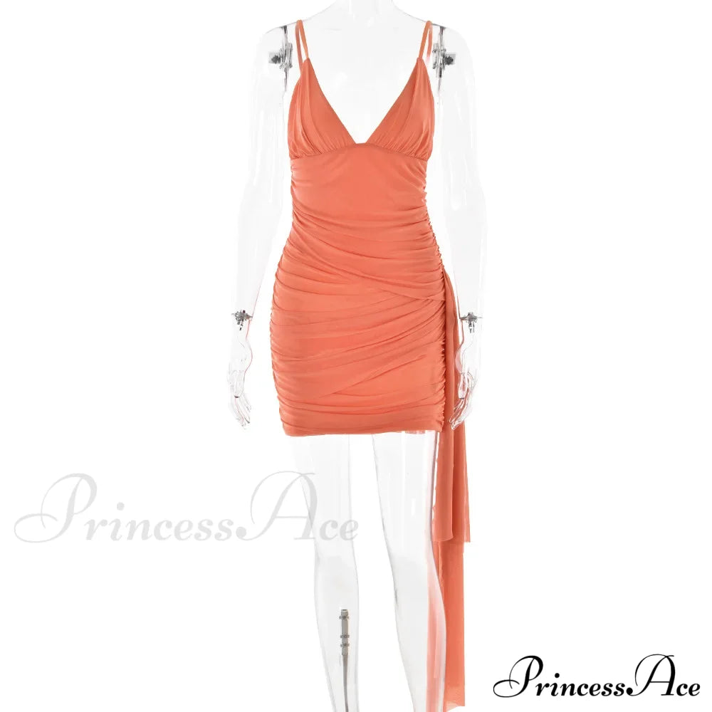 Orange V-neck Bandage Charming Bodycon Mini Dress image 13
