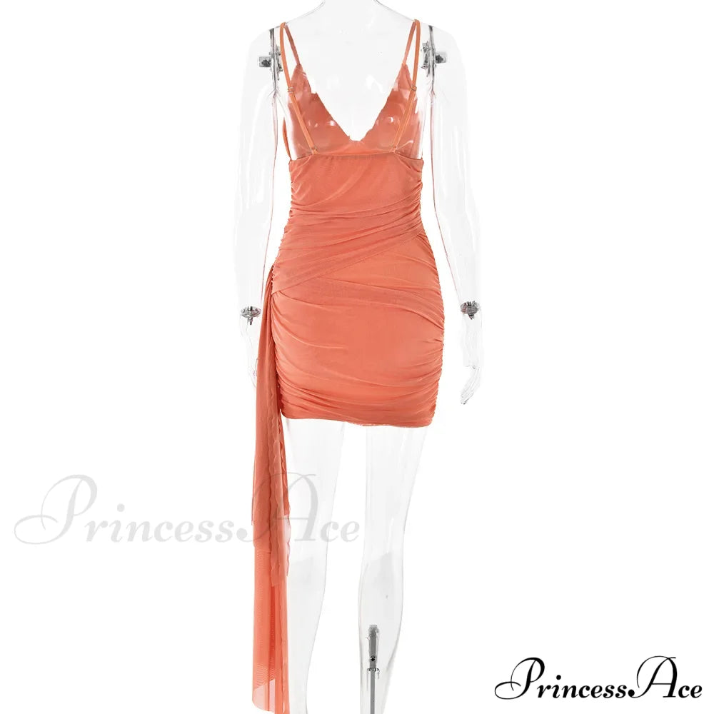 Orange V-neck Bandage Charming Bodycon Mini Dress image 15