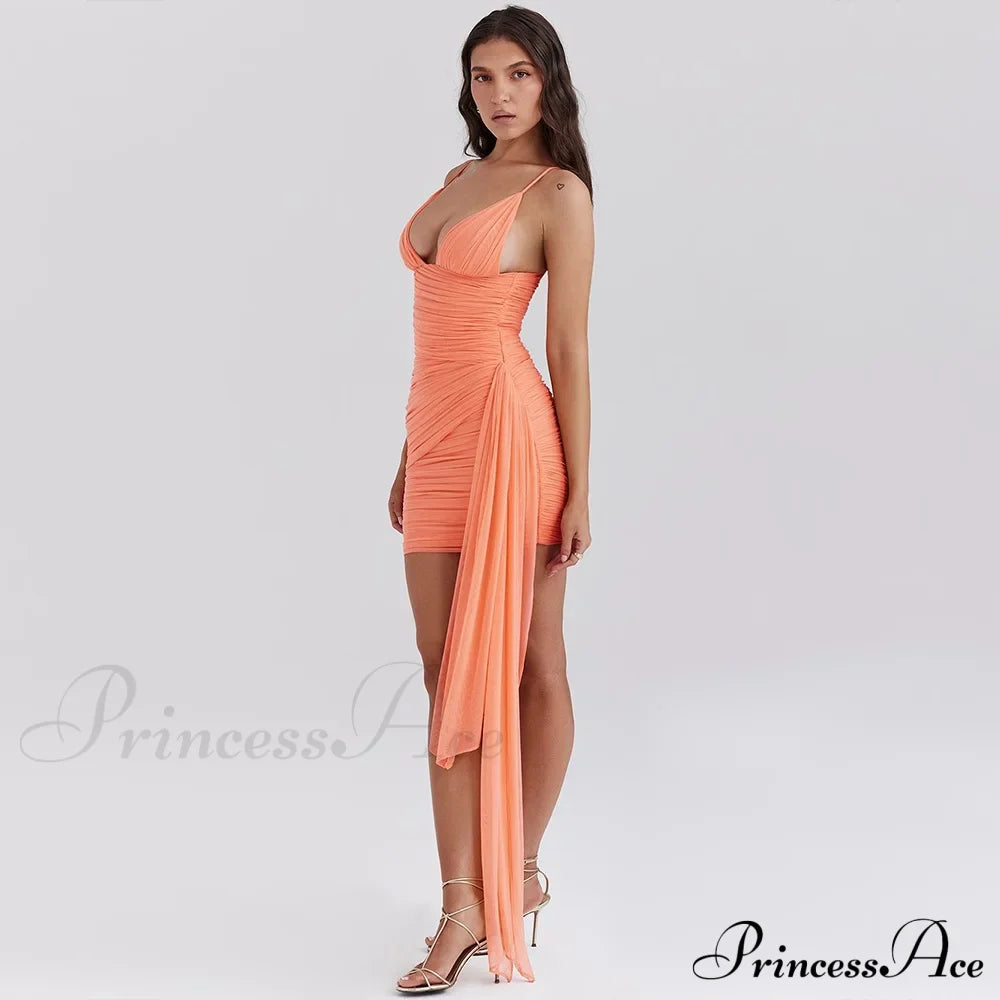 Orange V-neck Bandage Charming Bodycon Mini Dress image 7