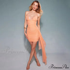 Orange V-neck Bandage Charming Bodycon Mini Dress image 4
