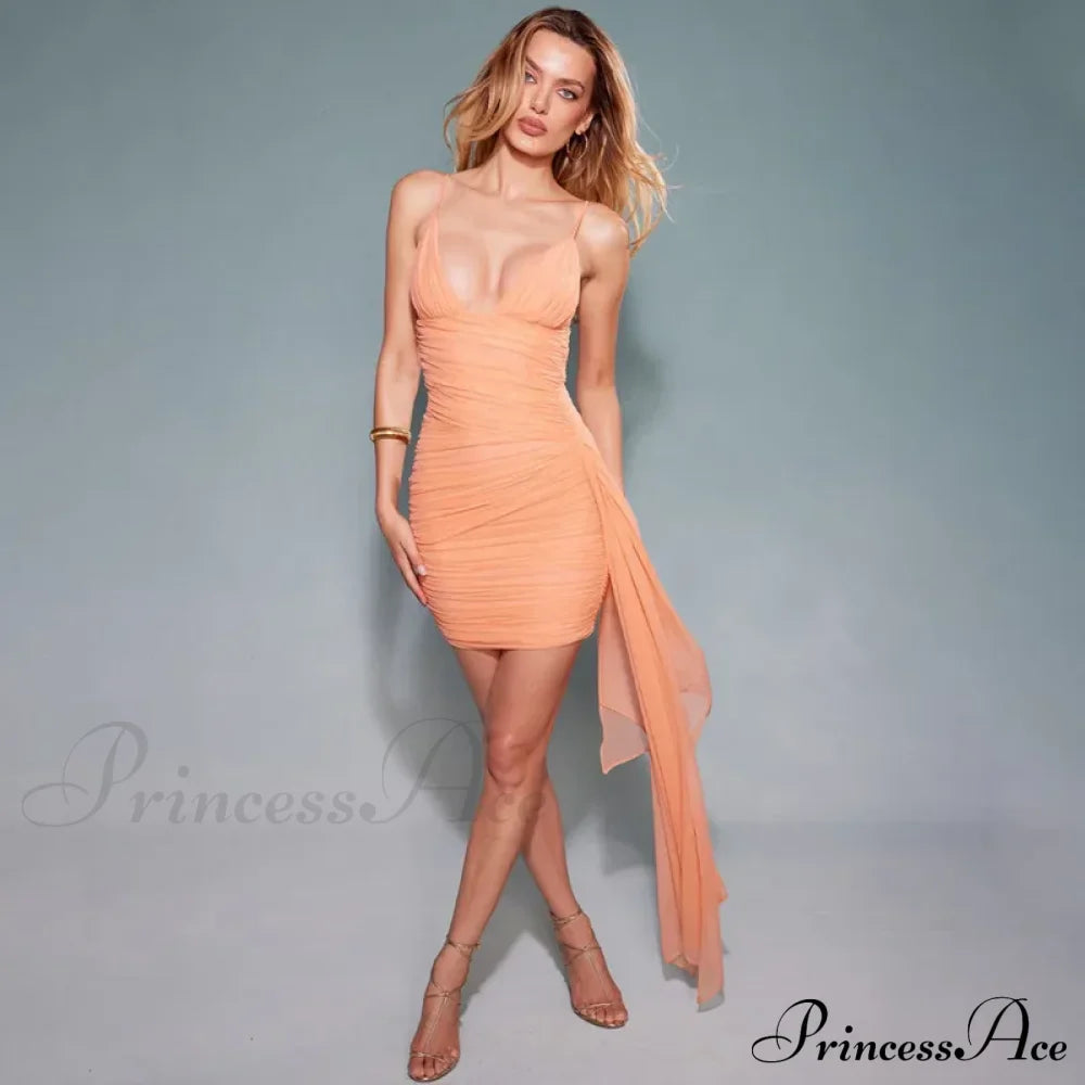 Orange V-neck Bandage Charming Bodycon Mini Dress image 4