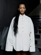 Oversize White Lapel Full Sleeve Side Split Blouse image 5
