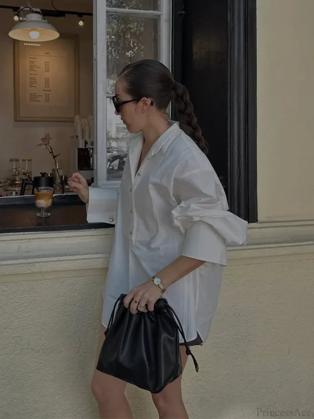 Oversize White Lapel Full Sleeve Side Split Blouse image 3