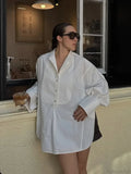 Oversize White Lapel Full Sleeve Side Split Blouse image 1