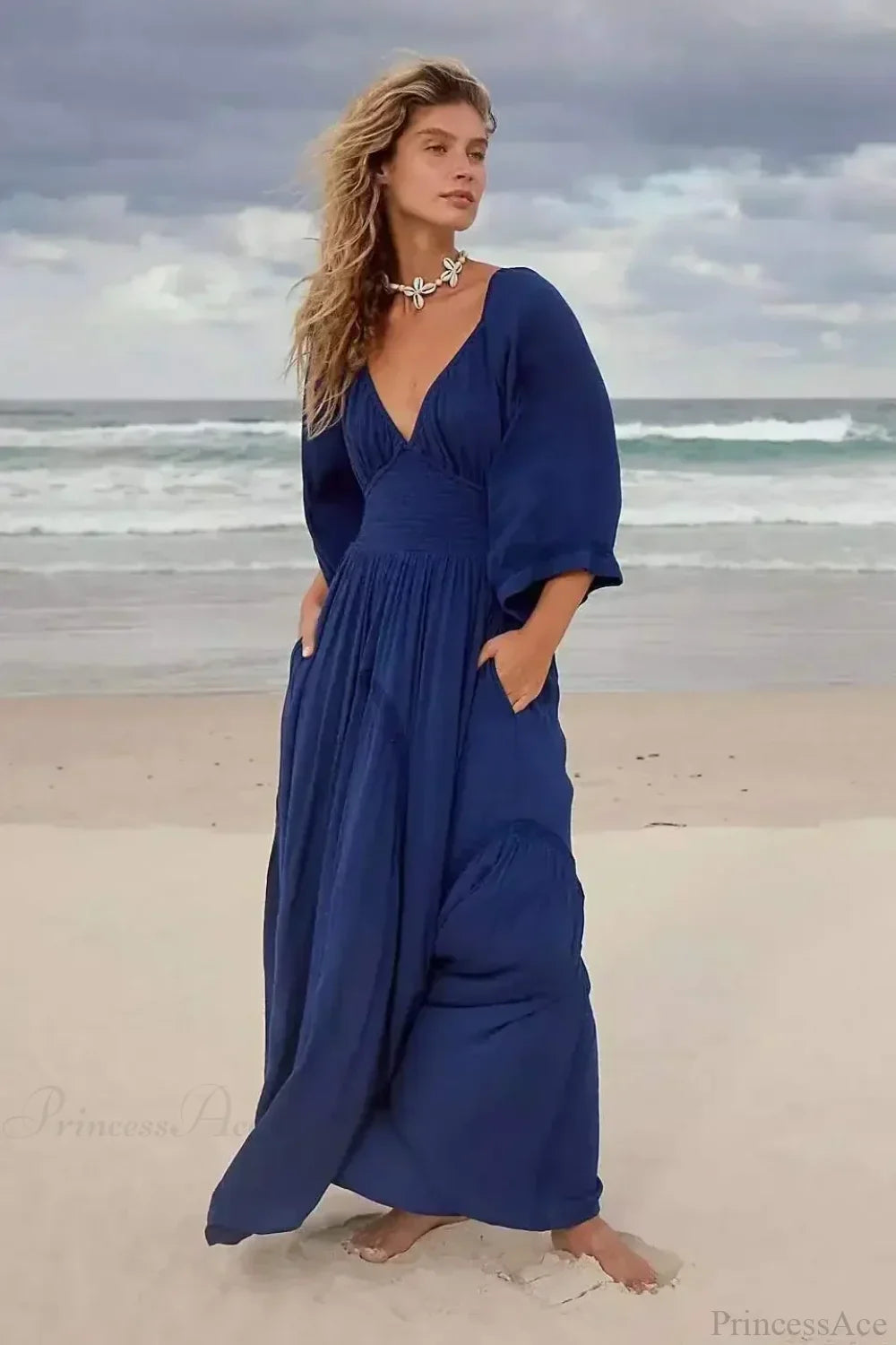 Oversized Backless Deep V Cotton Boho Dress image 6