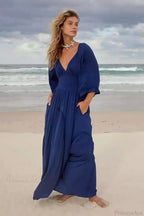Oversized Backless Deep V Cotton Boho Dress image 6