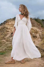 Oversized Backless Deep V Cotton Boho Dress image 1