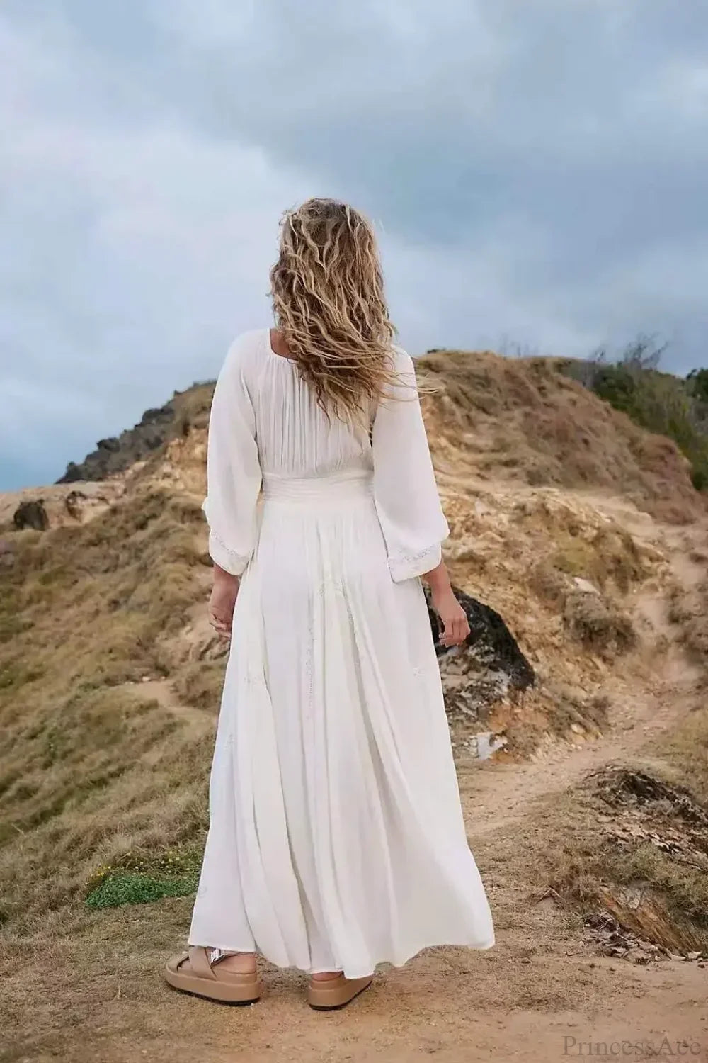 Oversized Backless Deep V Cotton Boho Dress image 4