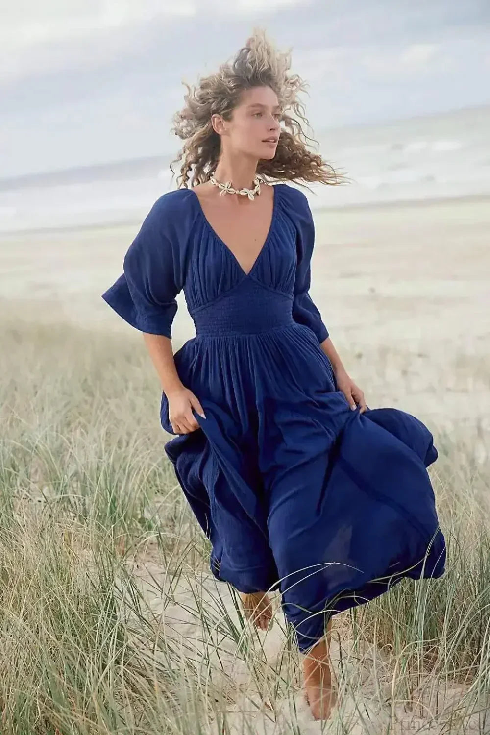 Oversized Backless Deep V Cotton Boho Dress image 5
