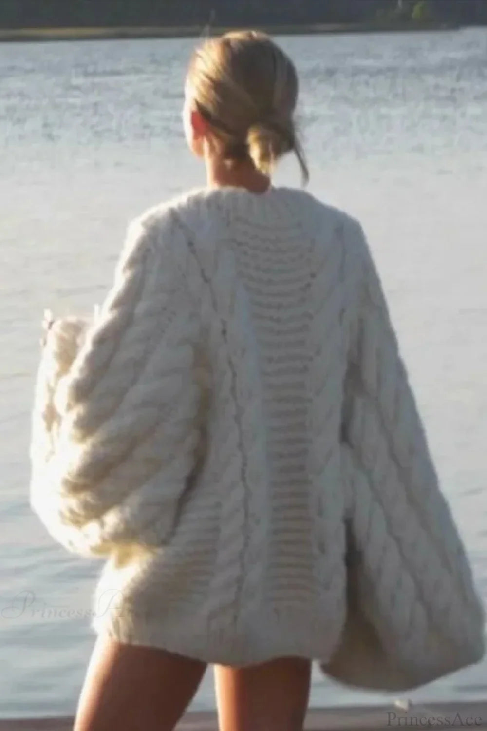 Oversized Cable Knit Crew Neck Sweater image 2