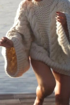 Oversized Cable Knit Crew Neck Sweater image 3