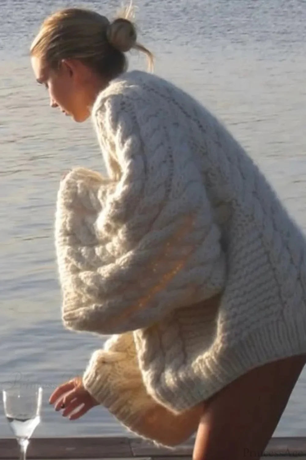 Oversized Cable Knit Crew Neck Sweater image 1