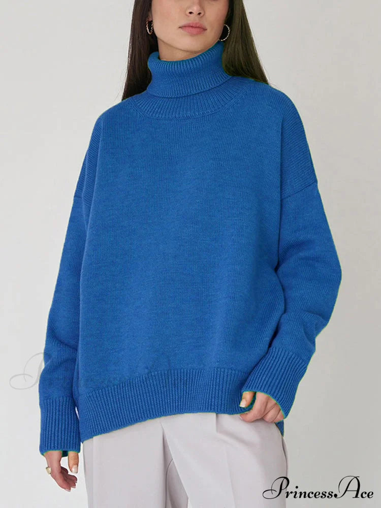 Oversized Casual Turtleneck Solid Color Pollover Sweater image 11