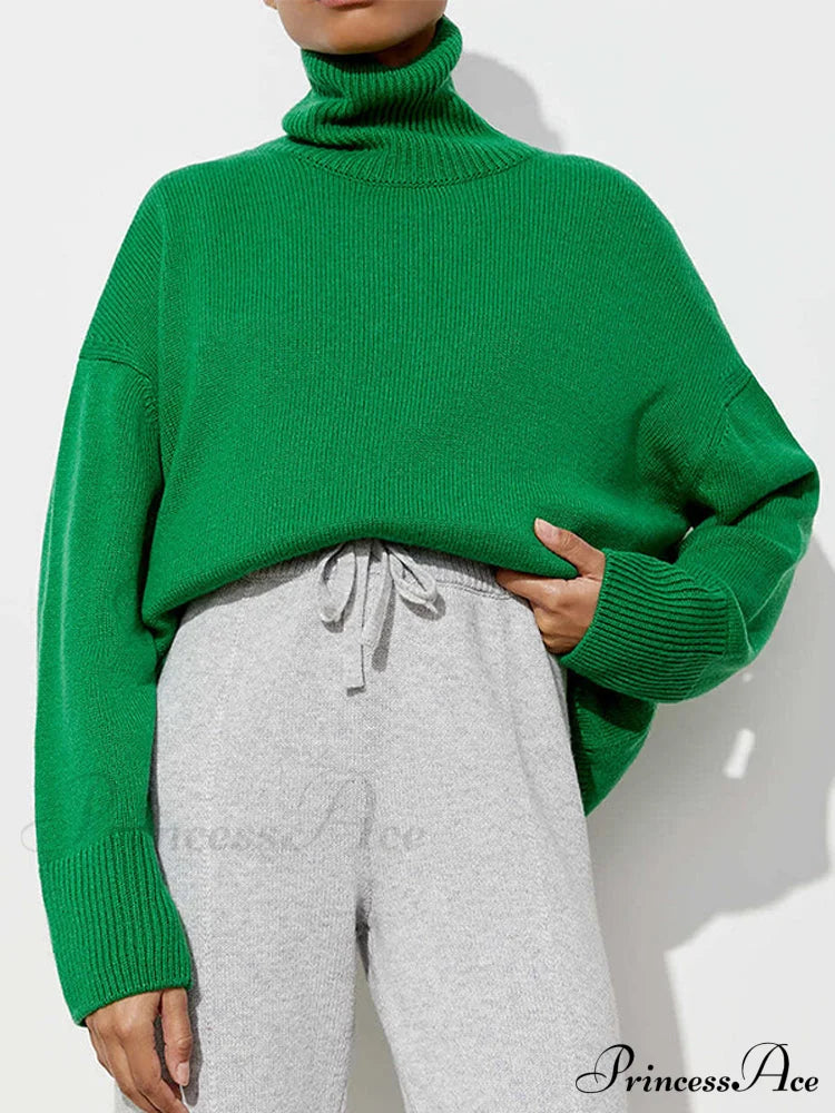 Oversized Casual Turtleneck Solid Color Pollover Sweater image 3