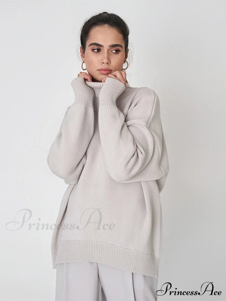 Oversized Casual Turtleneck Solid Color Pollover Sweater image 8