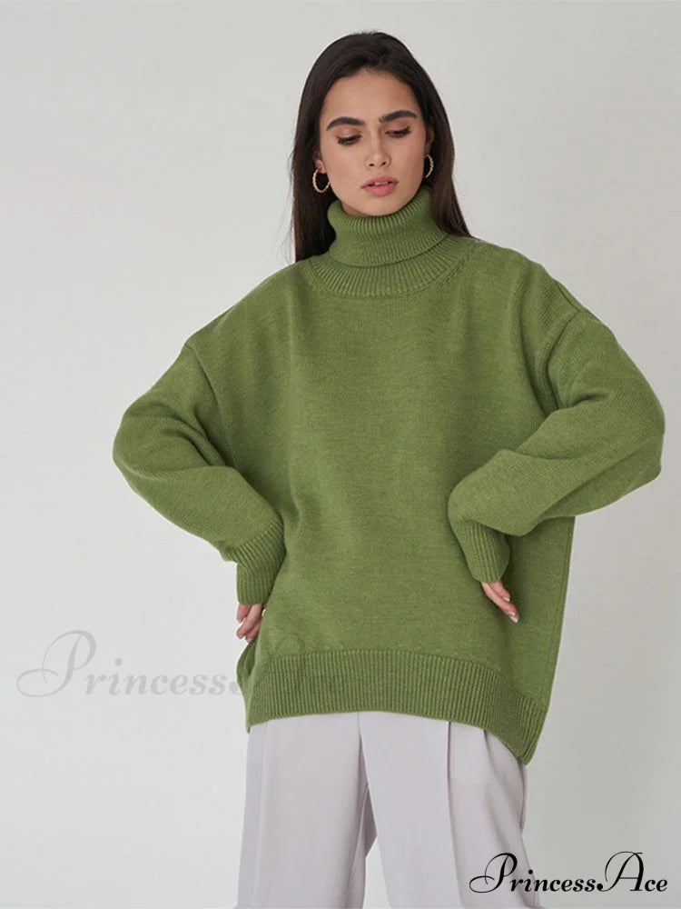 Oversized Casual Turtleneck Solid Color Pollover Sweater image 10