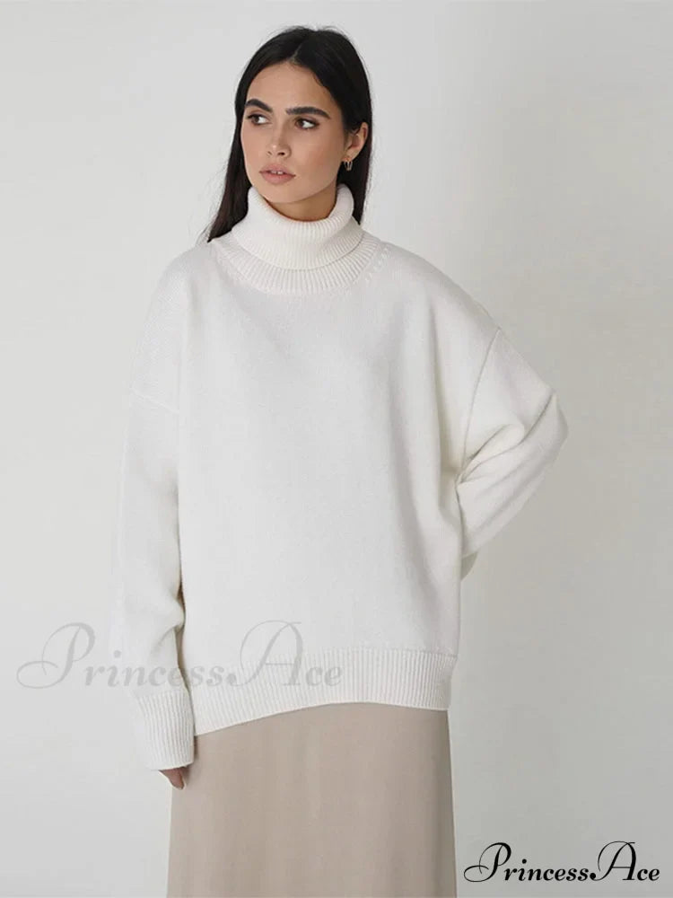 Oversized Casual Turtleneck Solid Color Pollover Sweater image 6