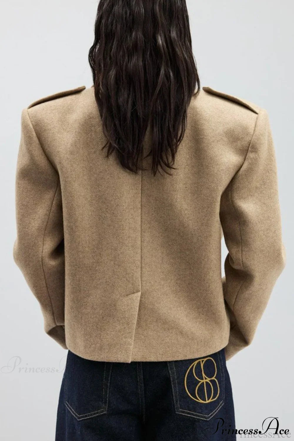 Oversized Notch Lapel Epaulette Woolen Blazer image 11