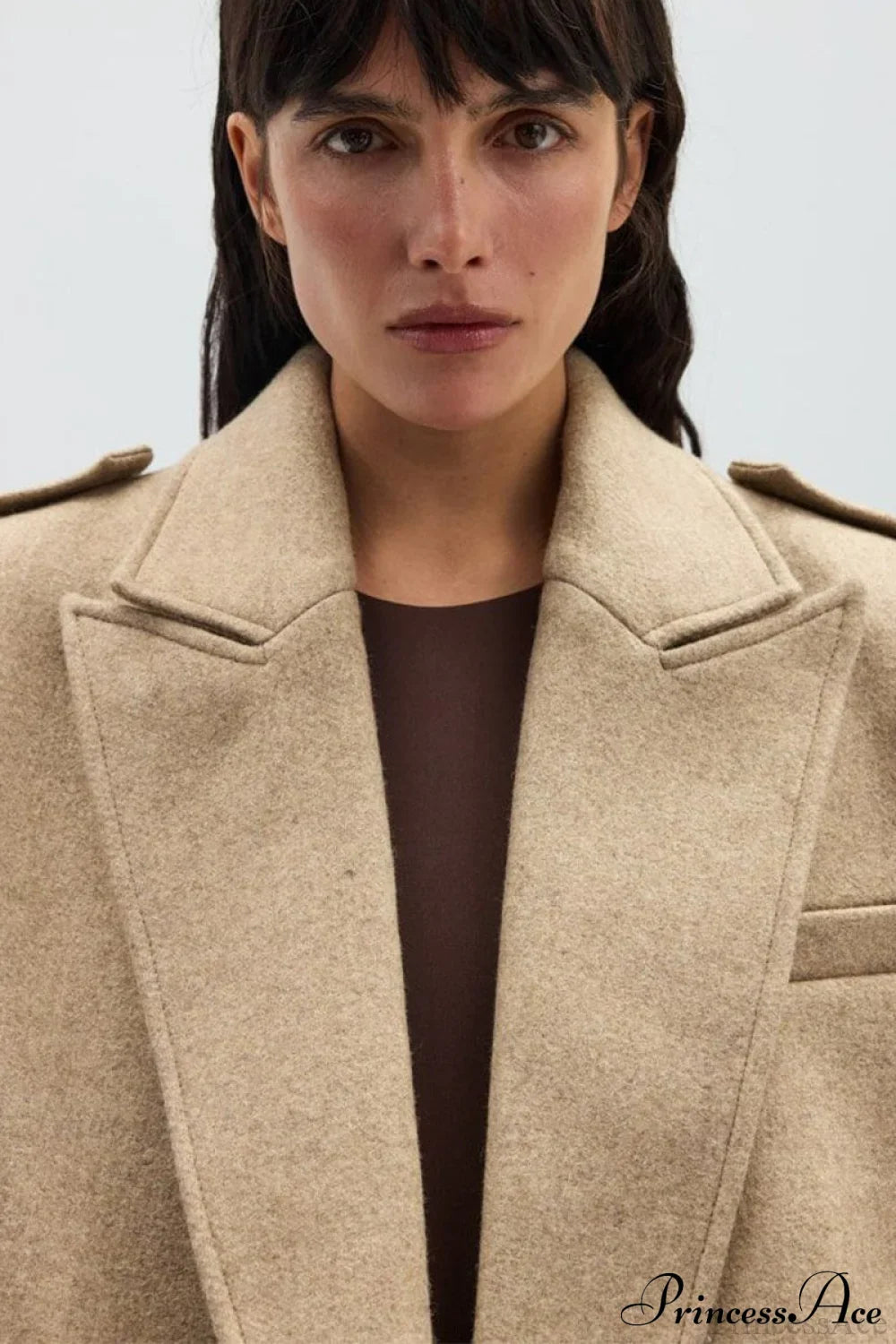Oversized Notch Lapel Epaulette Woolen Blazer image 12