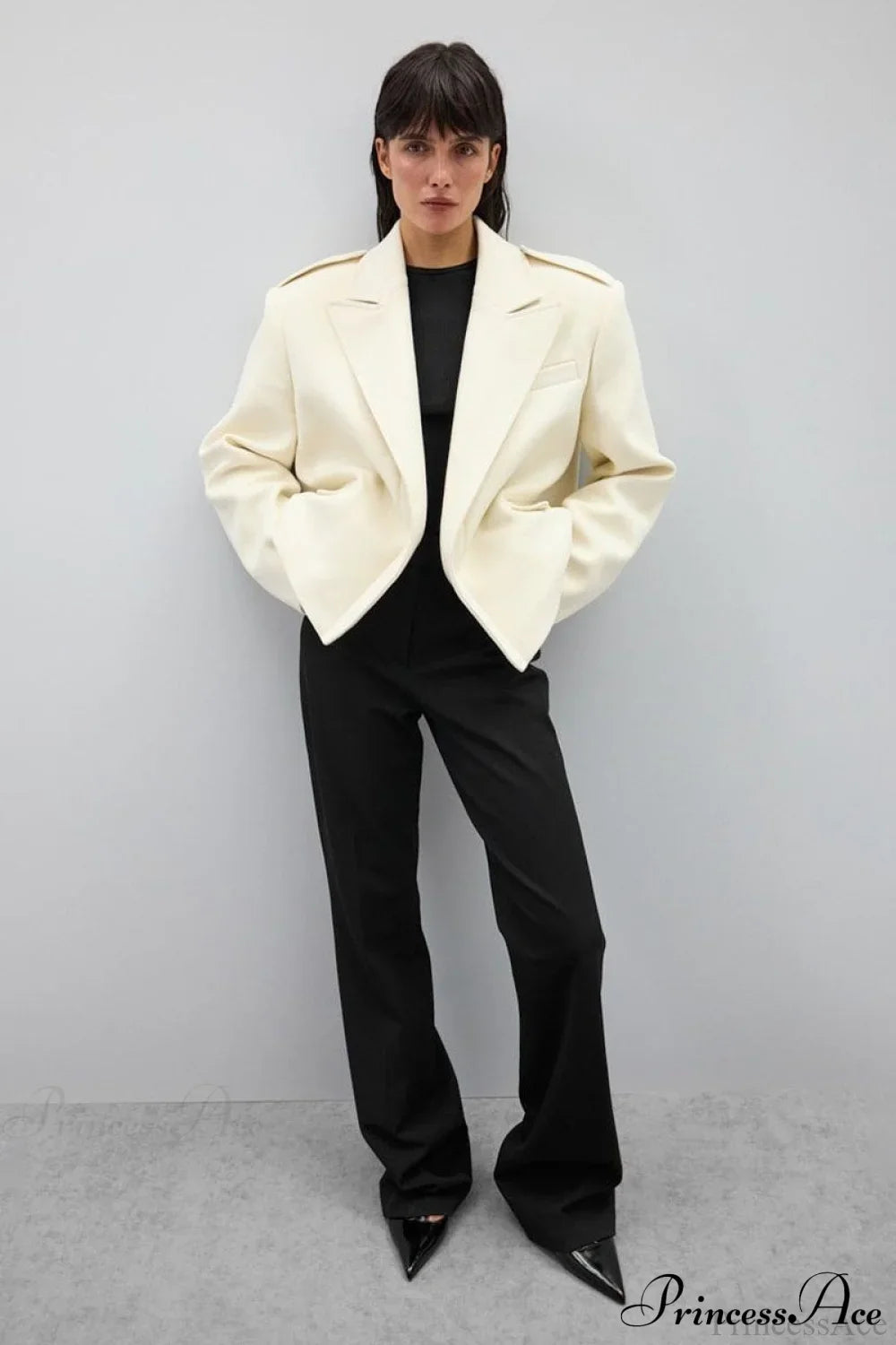 Oversized Notch Lapel Epaulette Woolen Blazer image 17