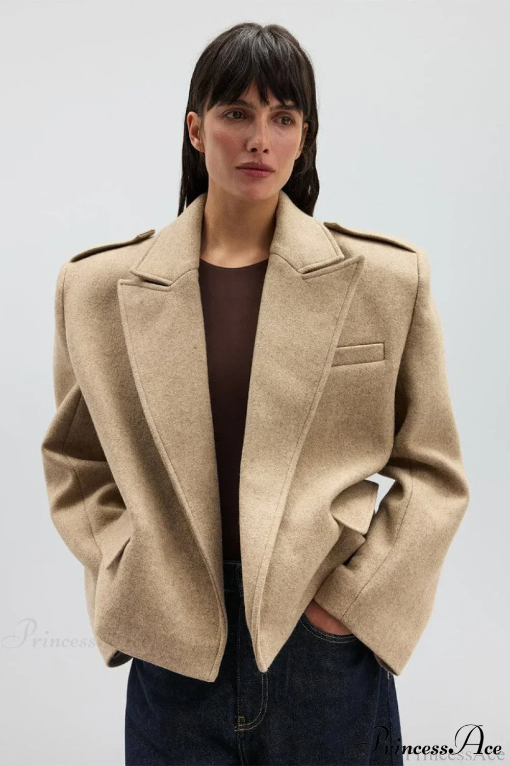 Oversized Notch Lapel Epaulette Woolen Blazer image 10