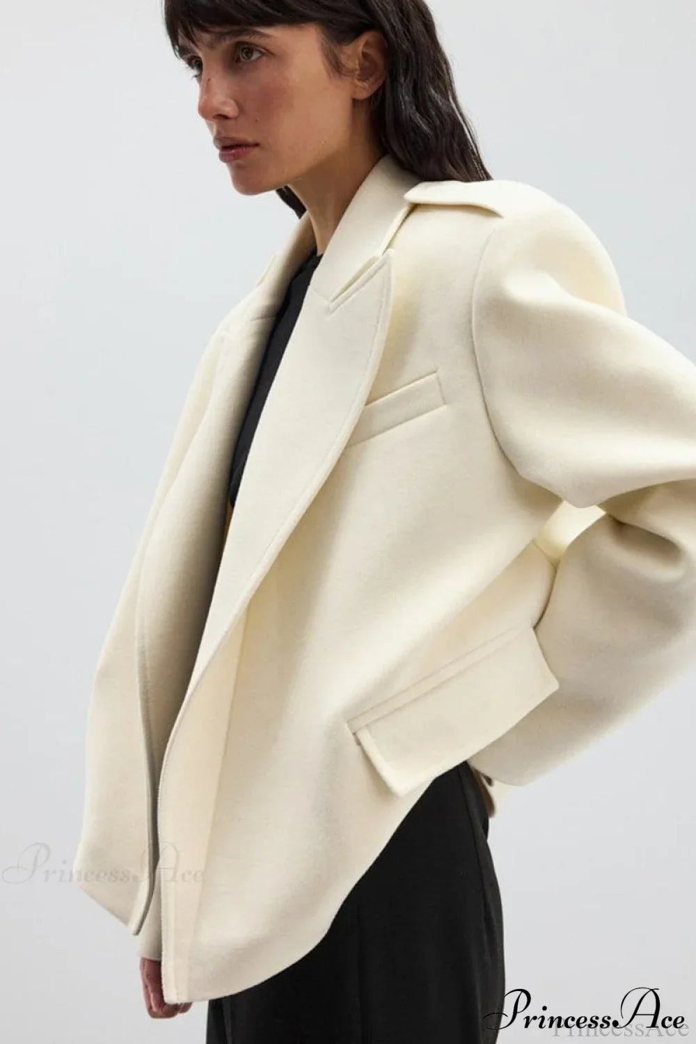 Oversized Notch Lapel Epaulette Woolen Blazer image 15