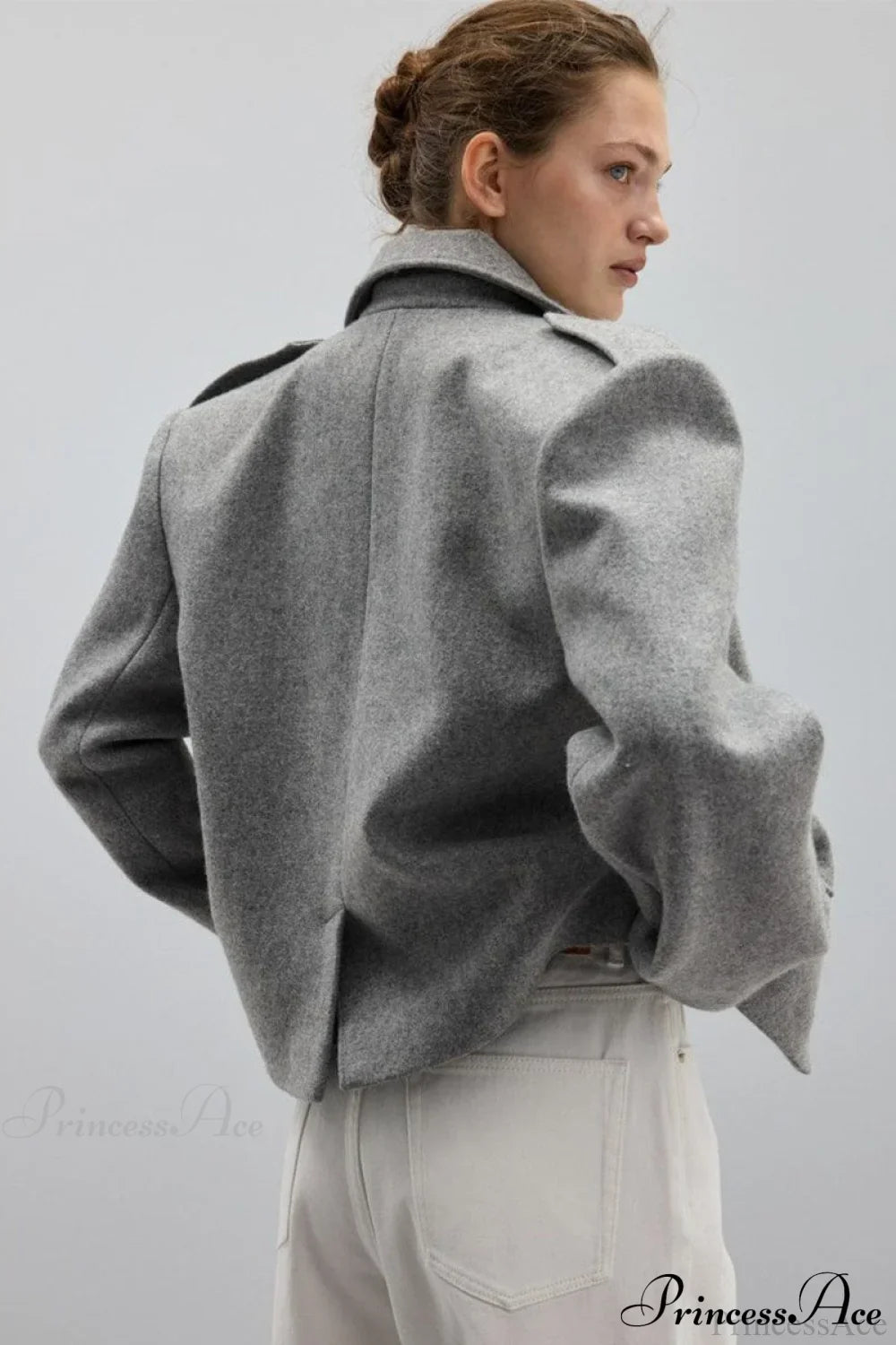 Oversized Notch Lapel Epaulette Woolen Blazer image 3