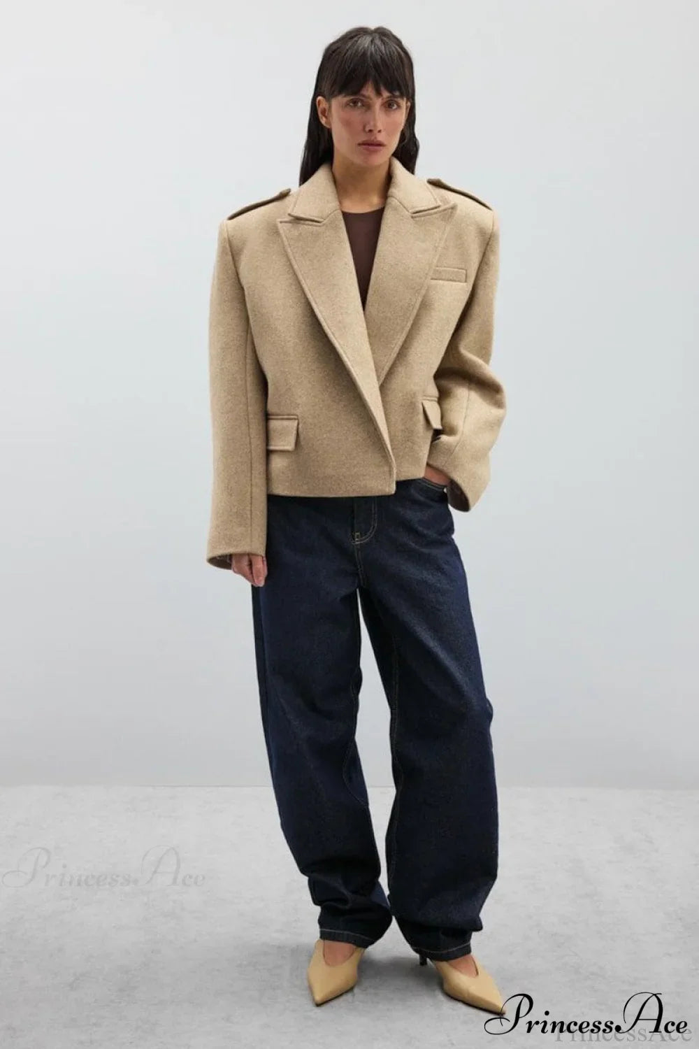Oversized Notch Lapel Epaulette Woolen Blazer image 13