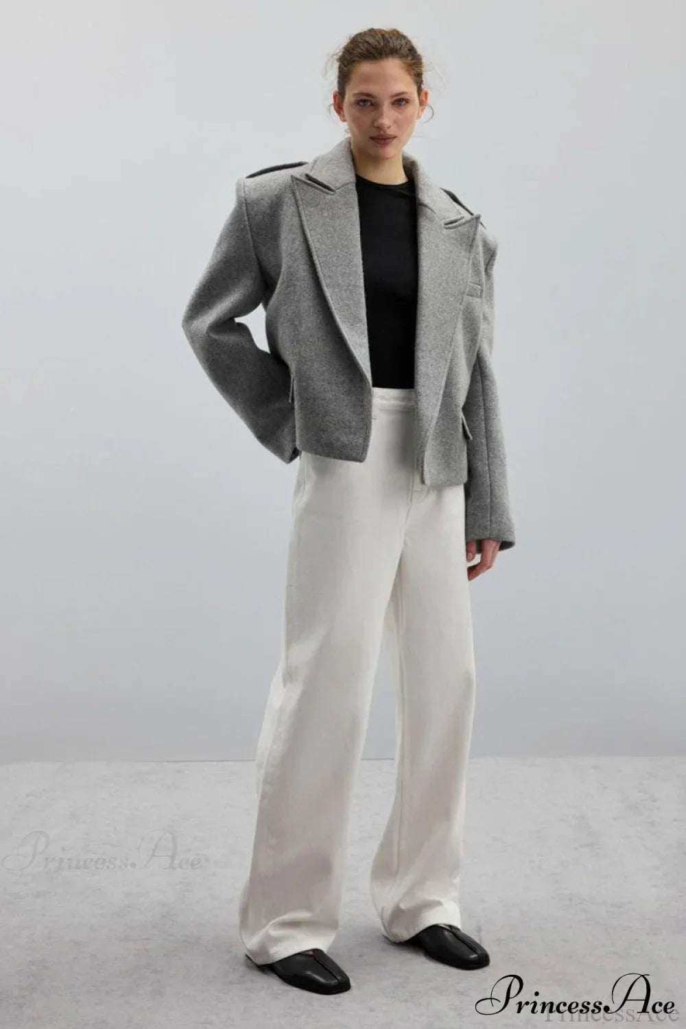 Oversized Notch Lapel Epaulette Woolen Blazer image 4