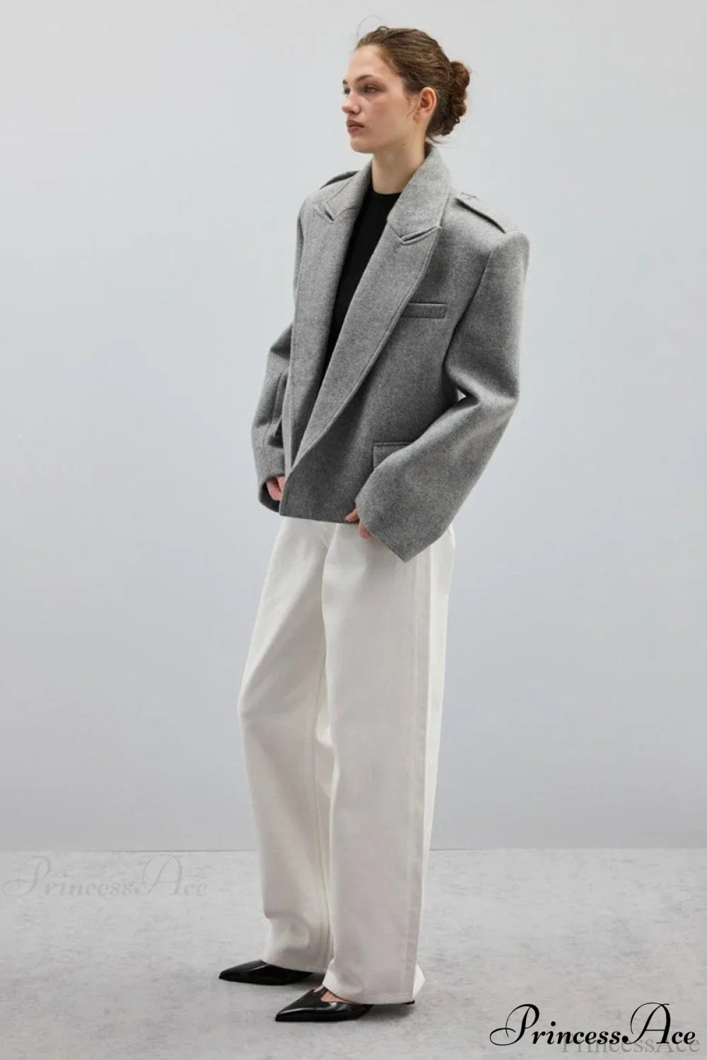 Oversized Notch Lapel Epaulette Woolen Blazer image 5