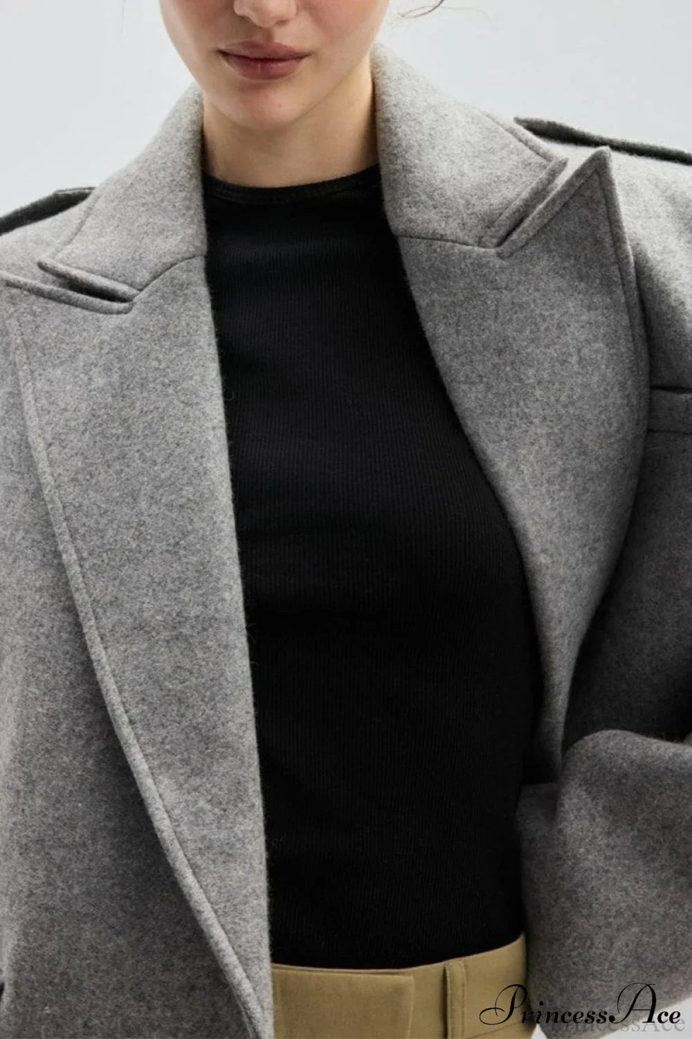 Oversized Notch Lapel Epaulette Woolen Blazer image 6