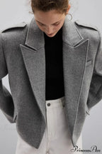 Oversized Notch Lapel Epaulette Woolen Blazer image 2