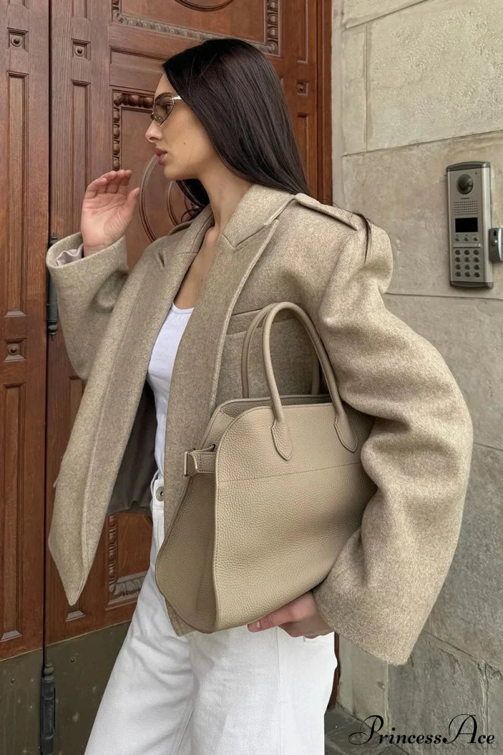 Oversized Notch Lapel Epaulette Woolen Blazer image 7